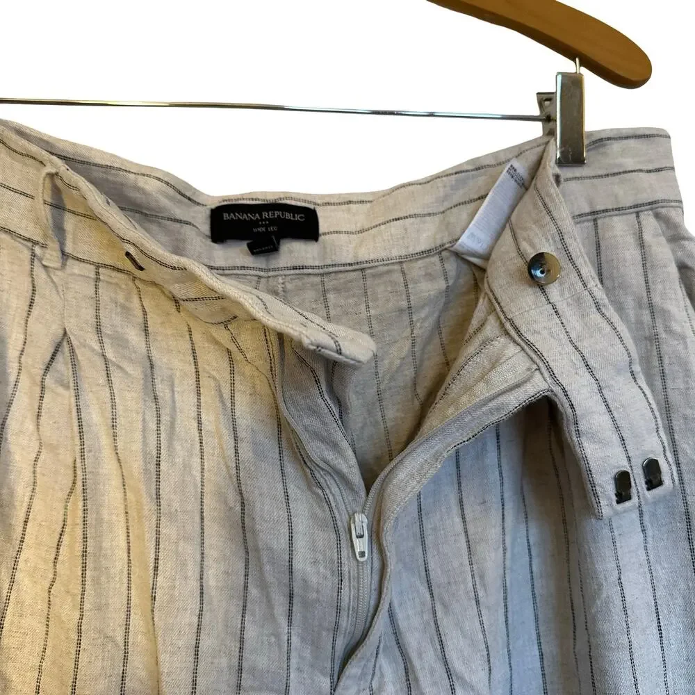 Banana Republic High Rise Linen Wide Leg Pleated Trousers Striped Plus Size 16